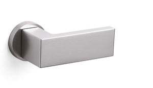 Chrome door handle on a white background