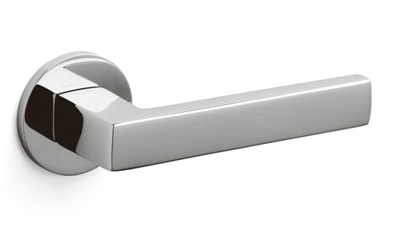 Chrome door handle on a white background