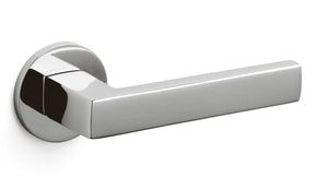 Chrome door handle on a white background