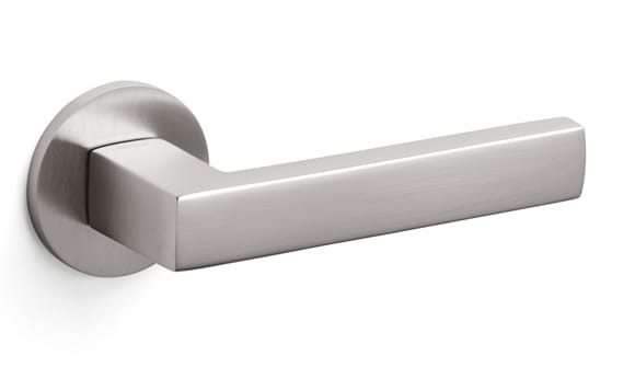 Metal door handle on a white background