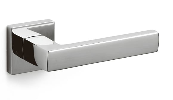 Chrome door handle on a white background