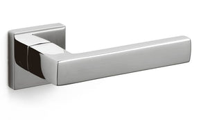 Chrome door handle on a white background