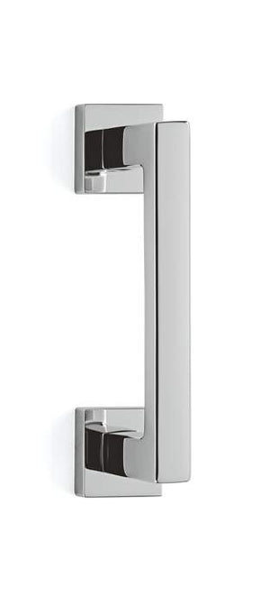 Chrome door handle on a white background