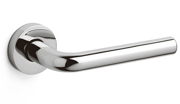 Chrome door handle on a white background