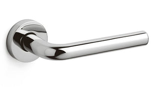 Chrome door handle on a white background