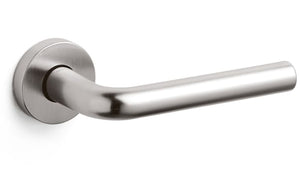 Metal door handle on a white background