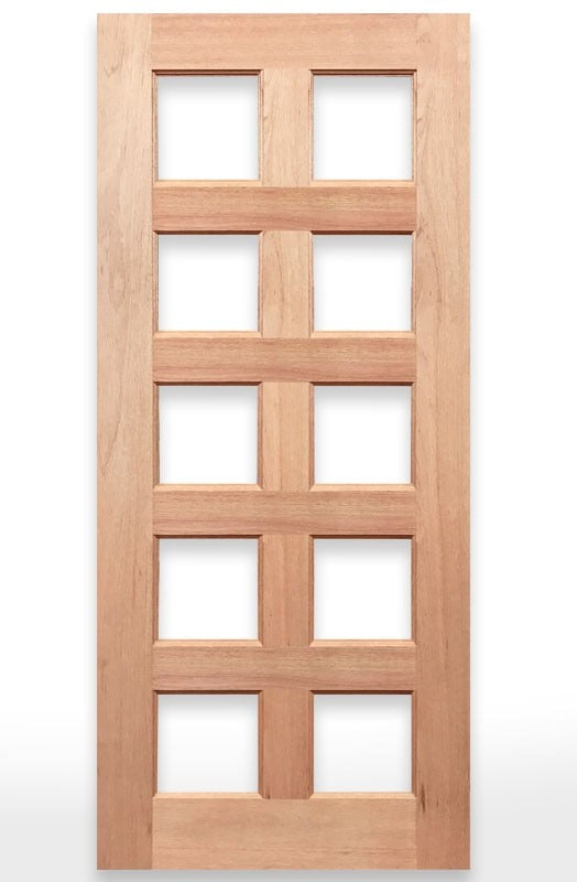 Wooden door with grid design labeled 'Regal 10G Door' by Crown Doors on a white background.