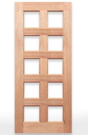 Wooden door with grid design labeled 'Regal 10G Door' by Crown Doors on a white background.