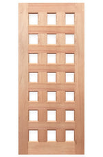 Wooden door with grid design labeled 'Regal 21G' by Crown Doors on a white background