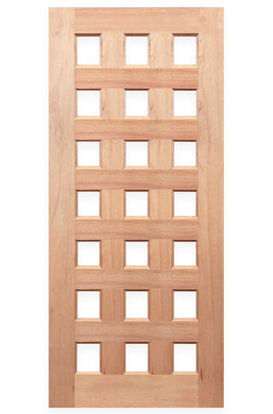 Wooden door with grid design labeled 'Regal 21G' by Crown Doors on a white background