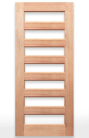 Wooden door with horizontal slats labeled 'Regal 7G Door' by Crown Doors on a white background.