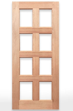 Wooden door with glass panels labeled 'Regal 8G Door' by Crown Doors on a white background