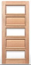 Wooden door with five panels and heavy moulding, labeled 'Special Regal R-B' by Crown Doors.
