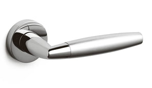 Chrome door handle on a white background