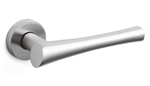Silver door handle on a white background