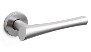 Silver door handle on a white background