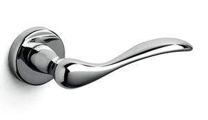 Chrome door handle on a white background