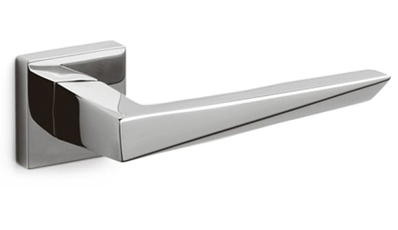 Chrome door handle on a white background