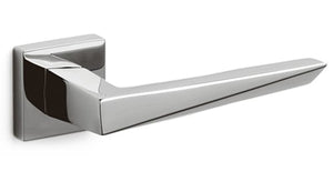 Chrome door handle on a white background
