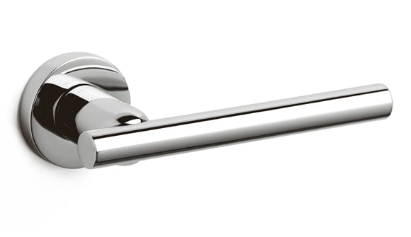 Chrome door handle on a white background