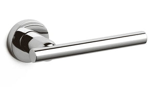 Chrome door handle on a white background