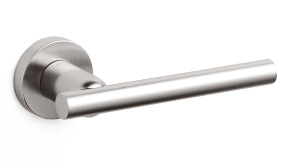 Metal door handle on a white background