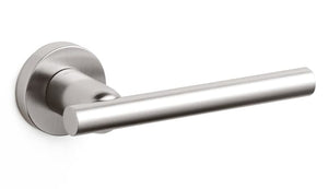Metal door handle on a white background