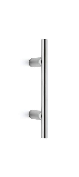 Metallic door handle on a white background