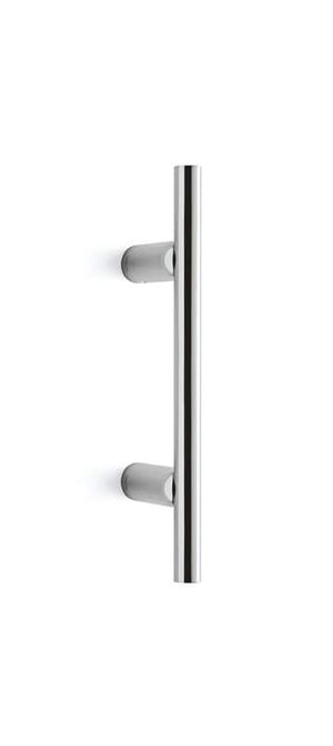 Metallic door handle on a white background