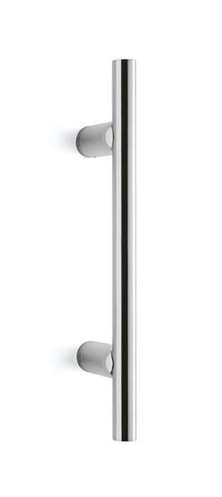 Metallic door handle on a white background