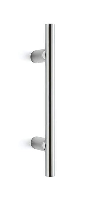 Metallic door handle on a white background