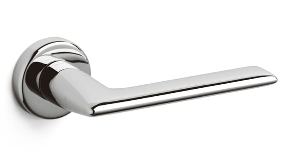 Chrome door handle on a white background