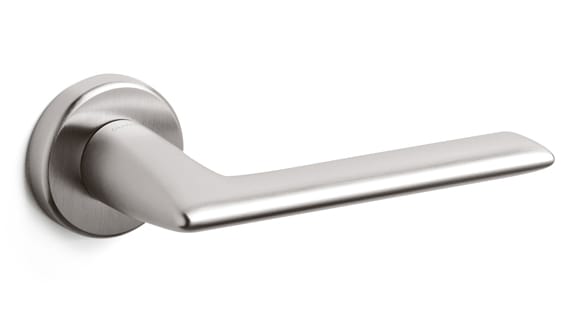 Metallic door handle on a white background