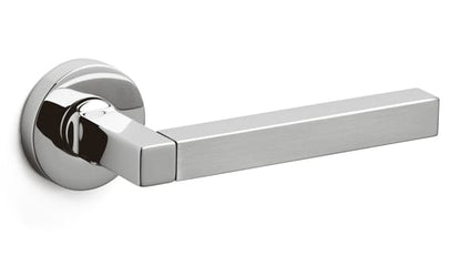 Chrome door handle on a white background
