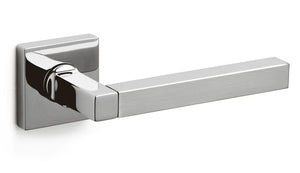 Chrome door handle on a white background