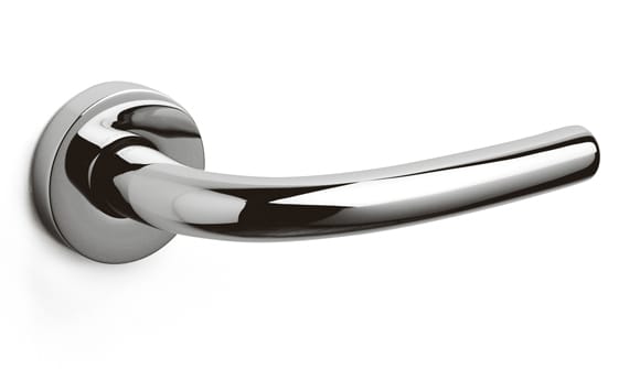 Chrome door handle on a white background