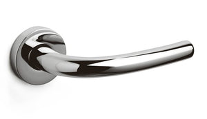 Chrome door handle on a white background