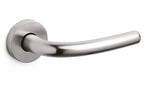 Metal door handle on a white background