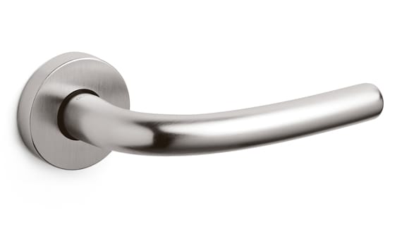 Metal door handle on a white background