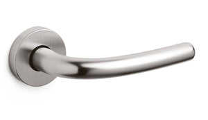 Metal door handle on a white background