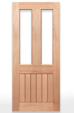 Wooden door with V-groove design on a white background, branded as Crown Doors.