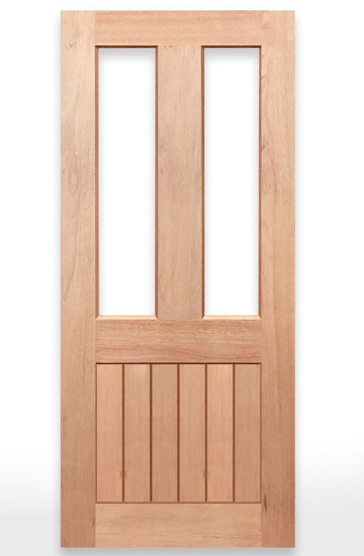 Wooden door with V-groove design on a white background, branded as Crown Doors.