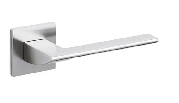 Metal door handle on a white background