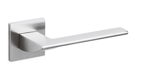 Metal door handle on a white background