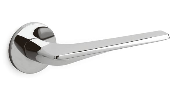 Chrome door handle on a white background