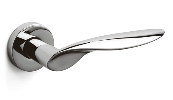 Chrome door handle on a white background