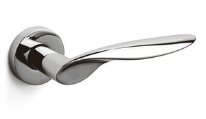 Chrome door handle on a white background